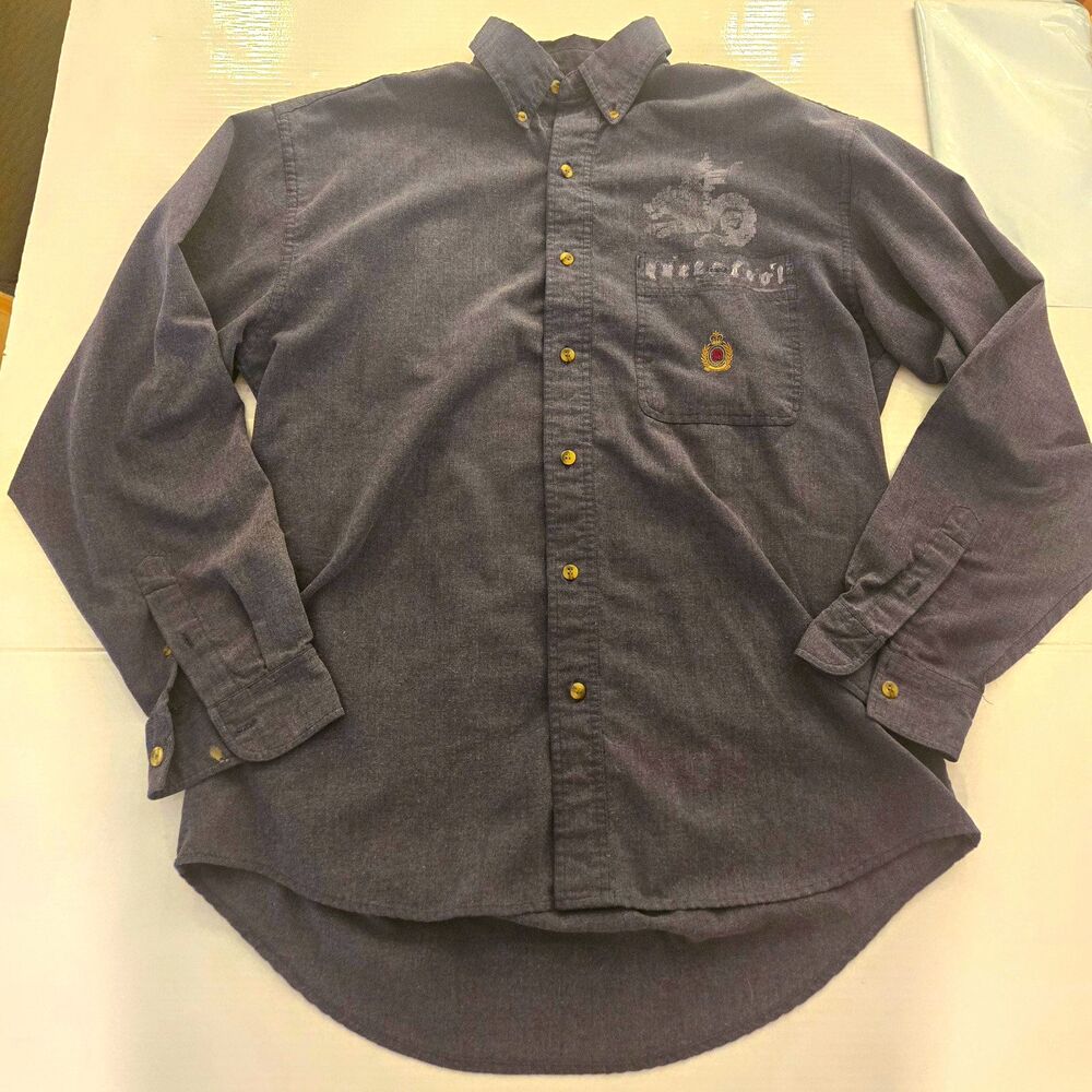 Bugle Boy Company Men's M Gray Solid Woven Button Down Shirt Bulldog Embroidered